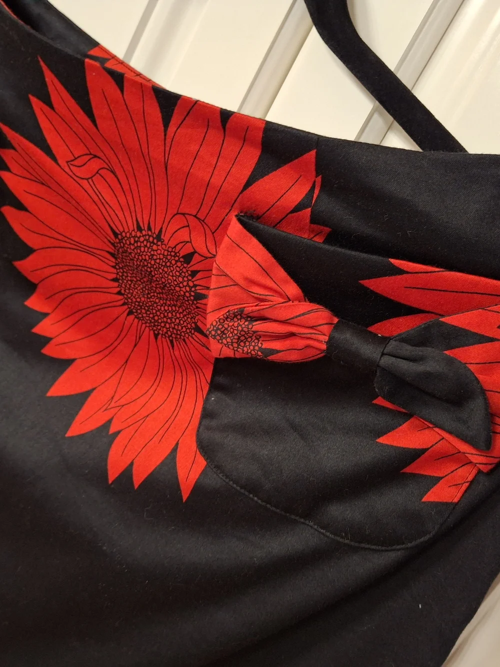 Women's Black Pencil Skirt with Red Floral Print
